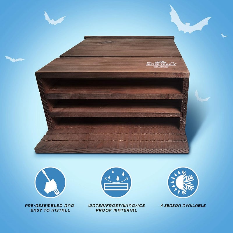Outer Trails Japanese Cedar Bat House Habitat: Three Chambers, Weatherproof, Easy Install, Brown - Image 3